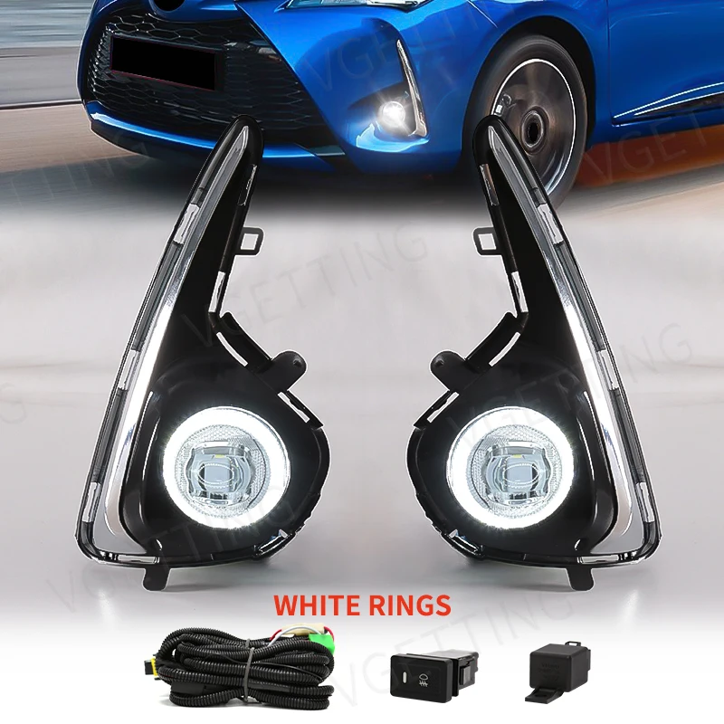 

Светодиодные Противотуманные Фары Toyota Yaris Vitz С Ангельскими Глазками, ДХО (дневные Ходовые Огни), Желто-белые