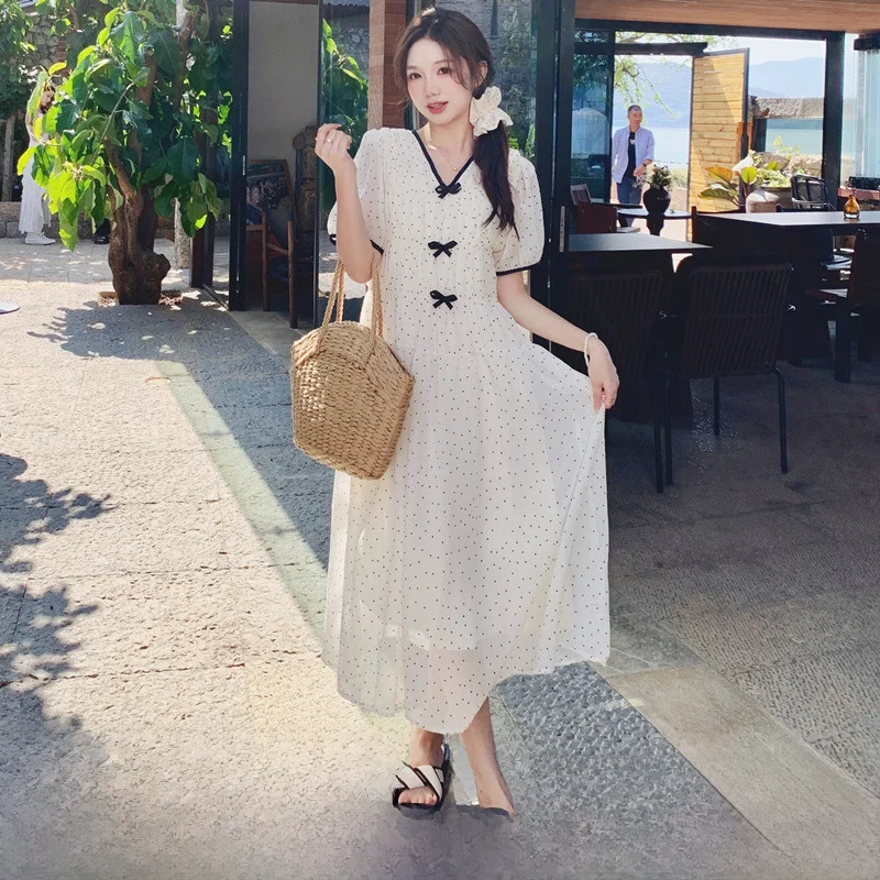 Кремово-белая неувядающая юбка А-силуэта в горошек Mori look Placodon Grand florum летнее новое