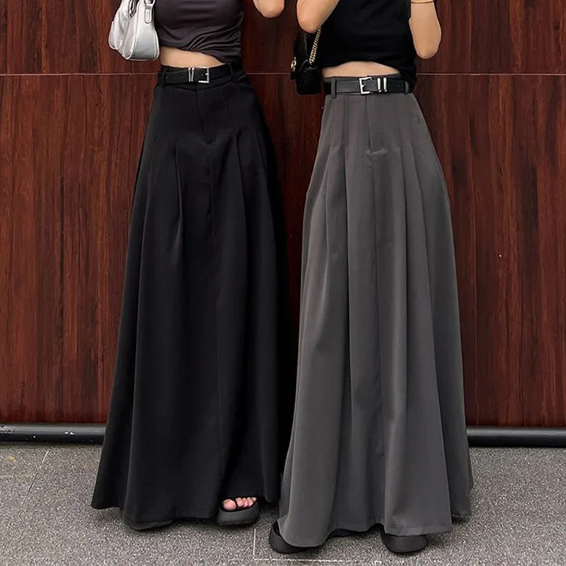 Юбка-миди женская с поясом и высокой талией