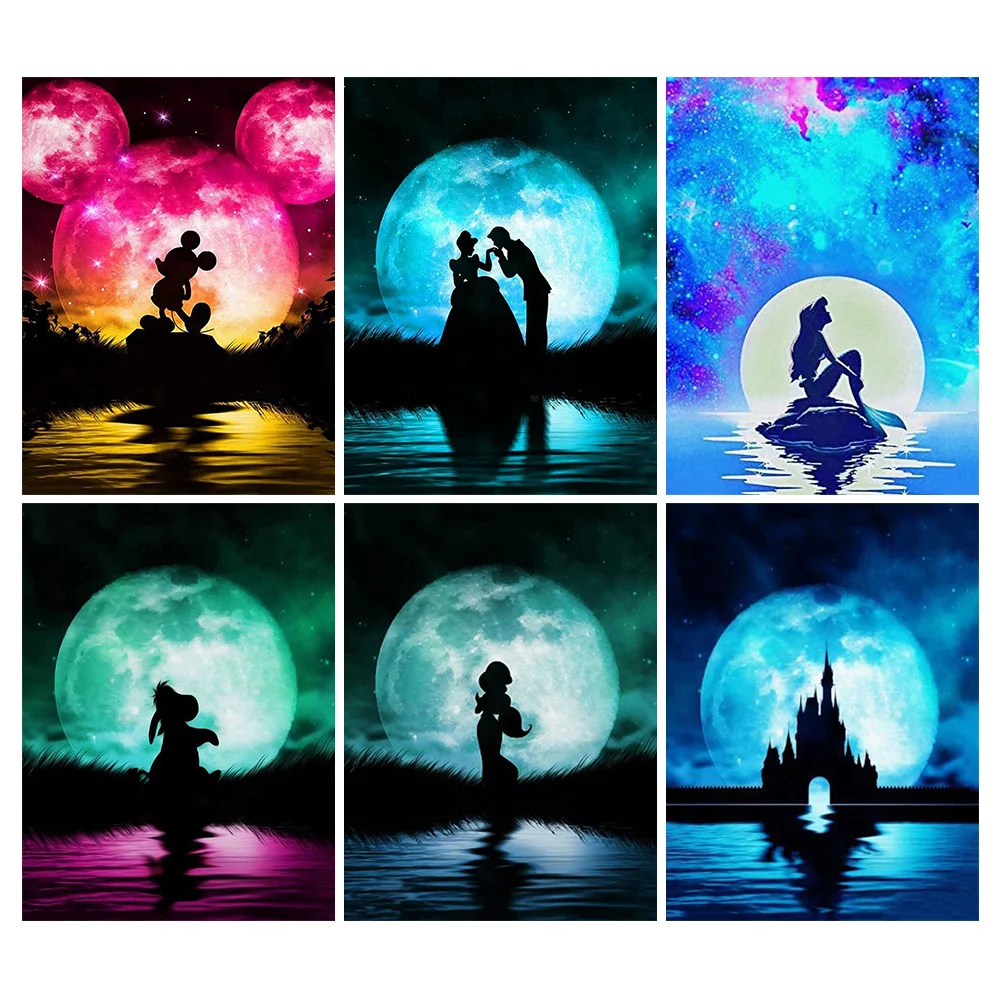 

Алмазная 5D картина «сделай сам», Дисней, принцесса, тень, луна, вышивка крестиком, мозаика, алмазная вышивка, украшение для дома, подарок