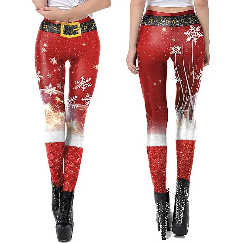 Забавные рождественские колготки мягкие эластичные леггинсы с 3D-принтом Санта