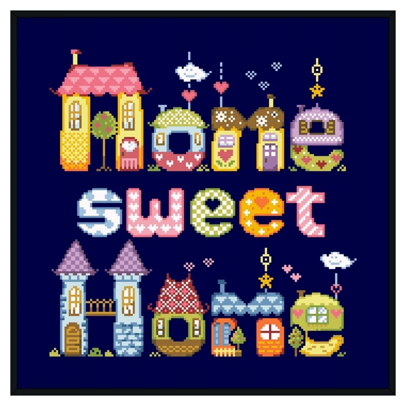 

Sweet home cross embroidery kit word pattern design 18ct 14ct 11ct deep blue canvas Cross-stitch DIY needlework