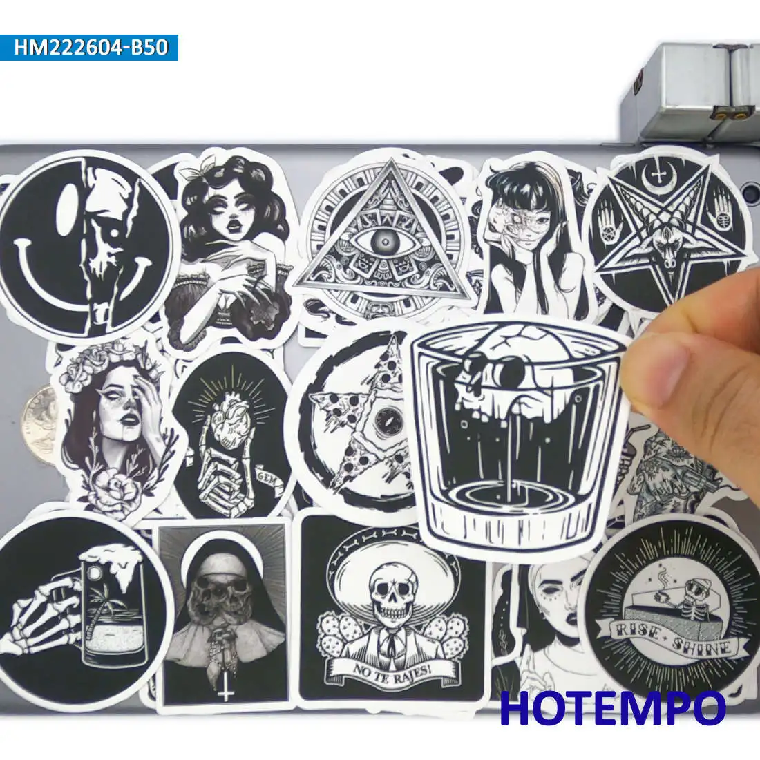 50 Pieces Punk Gothic Art Totem Witch Skull Demon Cthulhu Stickers for Phone Laptop Skateboard Bike Motorcycle Car Sticker Toys