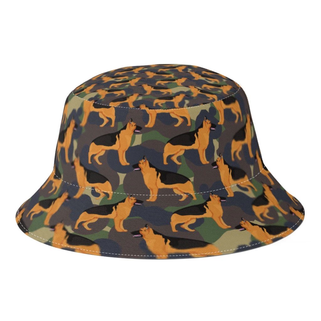 

German Shepherd Dog Fisherman Hats Men Women Foldable Animal Lover Summer Bucket Hats Seaside Bob Femme Gorro Sun Protection