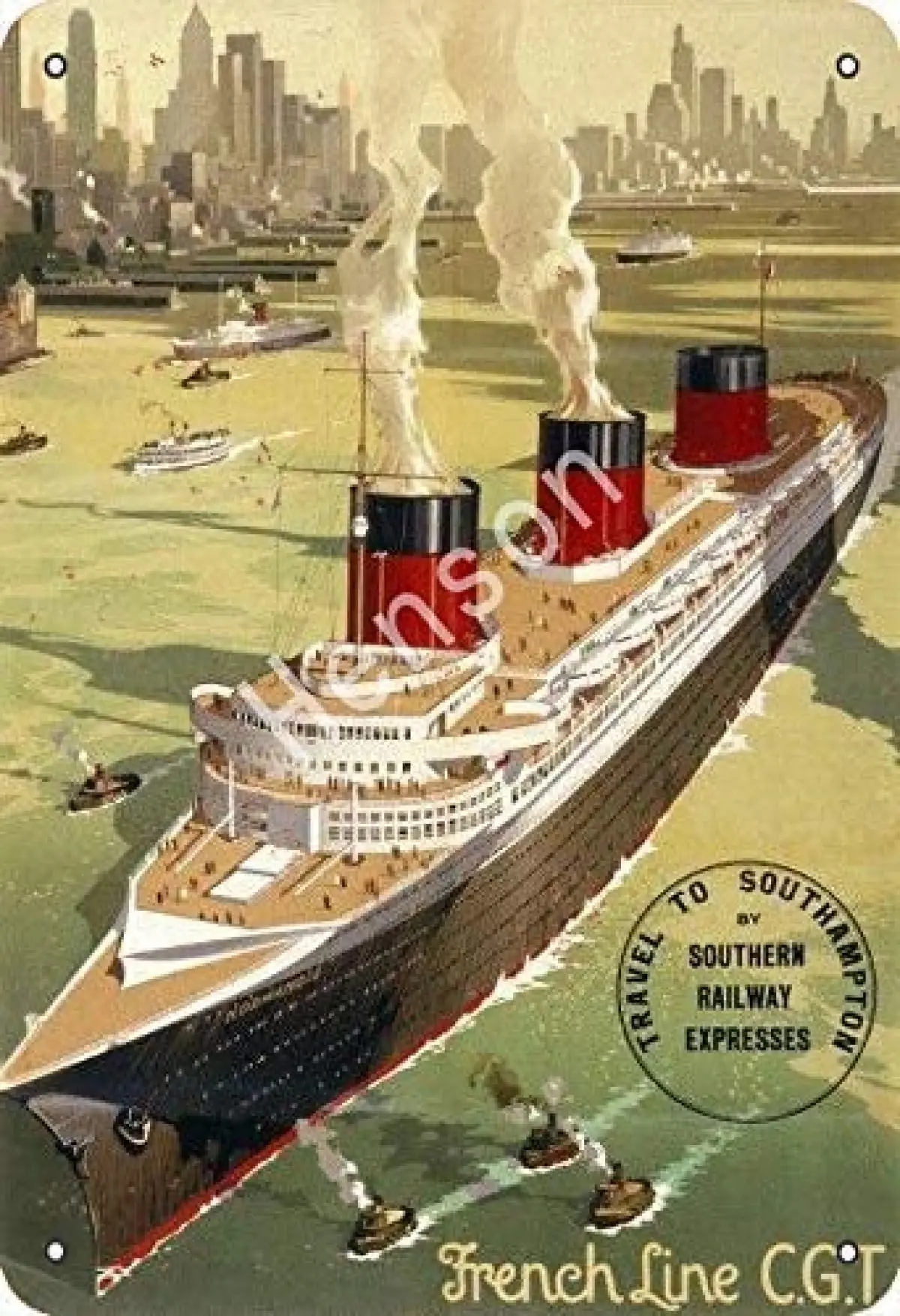 

French Line Travel To Southampton Cruise Ship Vintage Tin Sign Art Iron Painting Rusty Poster Decoration Aluminum plaque