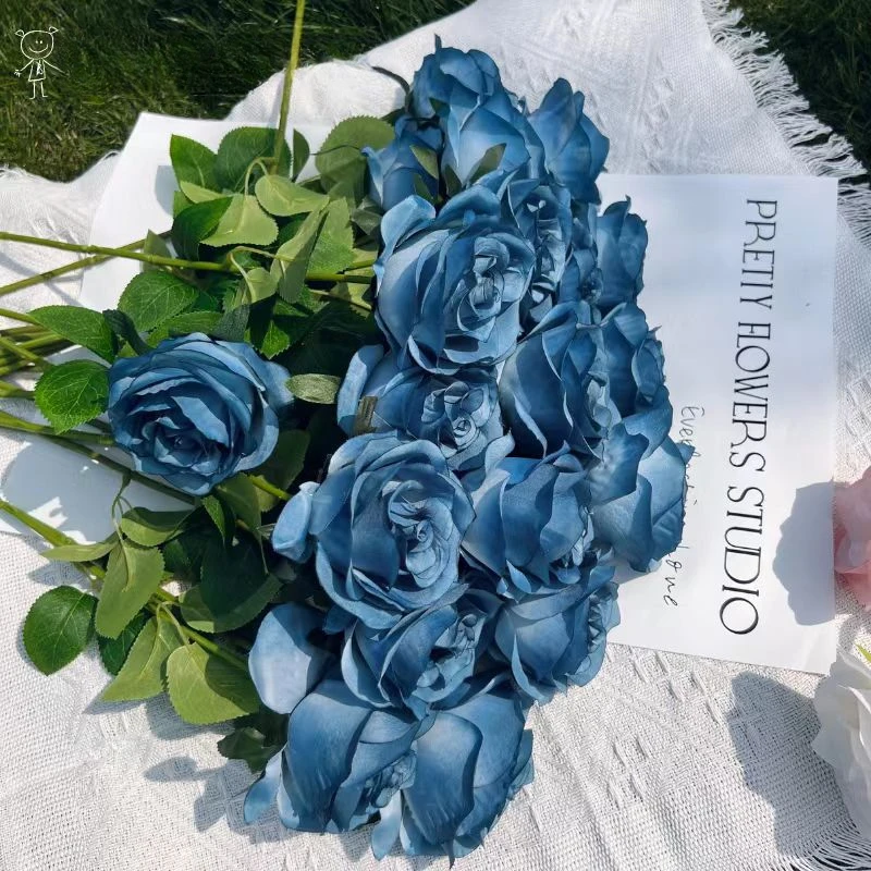 

Blue Roses Artificial Flowers Rose Flower Branch Realistic Fake Rose for Home Decor Valentine'S Day Wedding Party Decoration