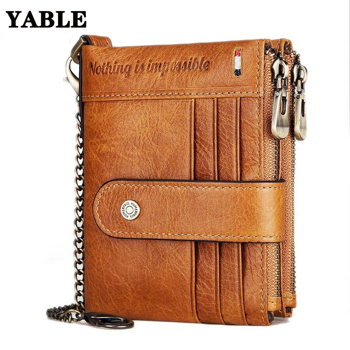 Men 'S Wallet Crazy Horse Leather RFID  Swiping Double Zipper Leather Wallet Multi-Card-Slot Coin Purse