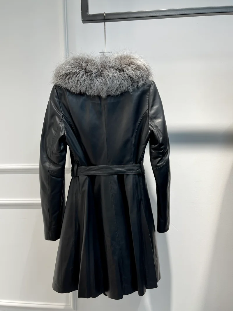 Black unisex Leather Jacket with Belt Warming Cool Style Ladies Clothes 2022 New Winter Autumn