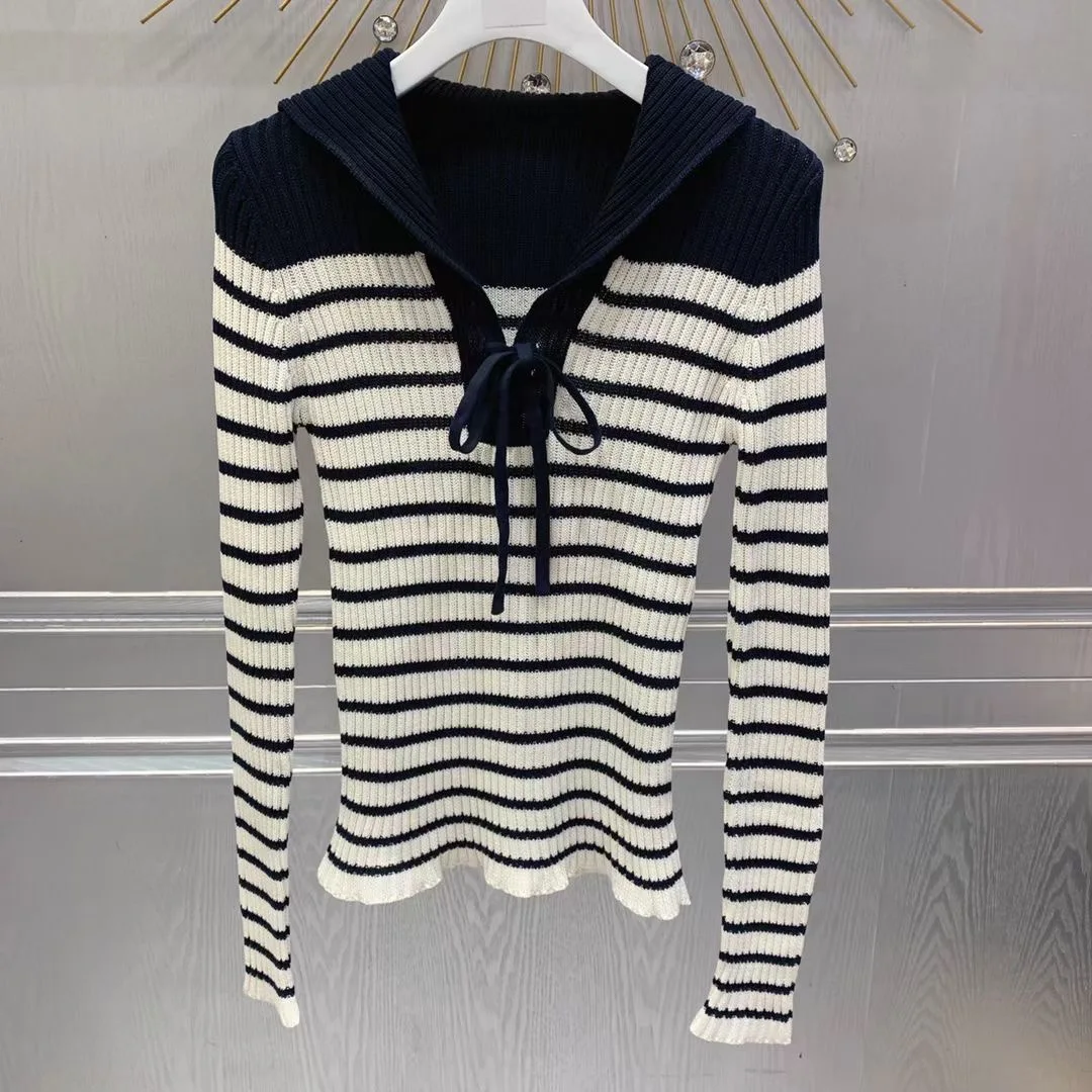 

2022 stripe V neck knitting sweater knitted sweater