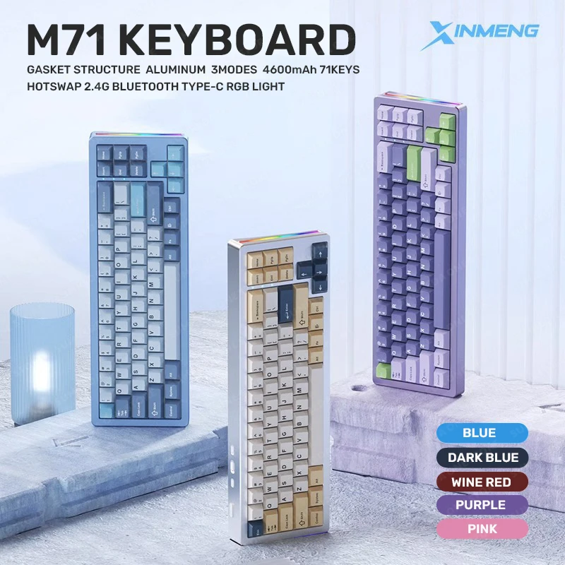 Игровая механическая клавиатура M71, беспроводная клавиатура 2,4G с Bluetooth, алюминиевая клавиатура с RGB-подсветкой, клавиатура для любителей горячей замены