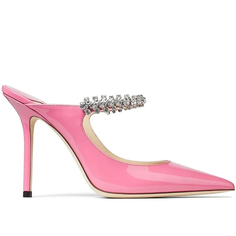 2023 European and American ladies summer new pointed high heels transparent rhinestone sexy fashion sandals