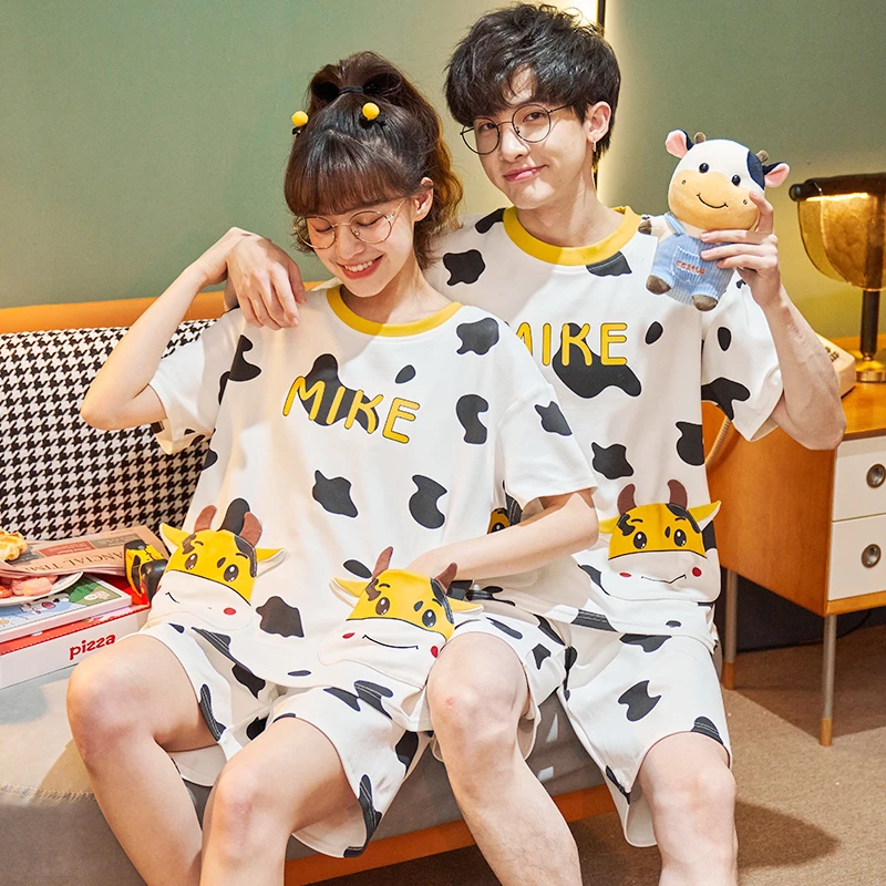 

Summer Couple Pajamas Set Women Sleepwear Korean Loose Men Pyjama Cartoon Cow Pijama Casual Pyjama Pour Lovers Homewear 2PCS
