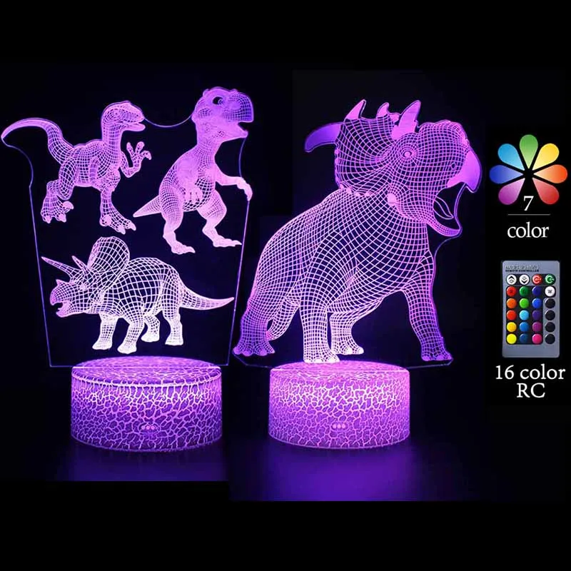 

Jurassic Dinosaur 3D Led Lamps Triceratops Ferocious USB Night Lights Visual Lamp Decorations Model Toys Children Birthday Gifts