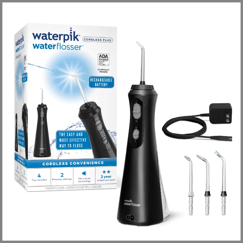 Waterpik Cordless Plus Portable Water Flosser Oral Irrigator, Black，Blue，While