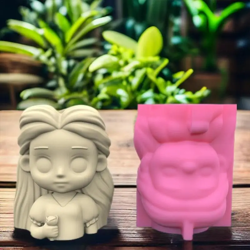 

3D Girl Head Silicone Planter Mold Flexible Concrete DIY Resin Mold for Making Plaster Flower Pot Epoxy Resin Mold Home Decor