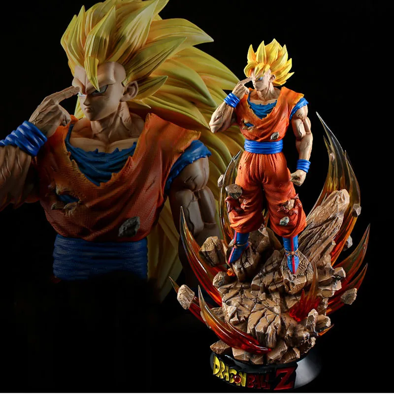 

30cm Anime Goku Dragon Ball Figure Double Head Instantaneous Movement Ssj3 Son Goku Action Figures Lightable PVC Model Toys Gift