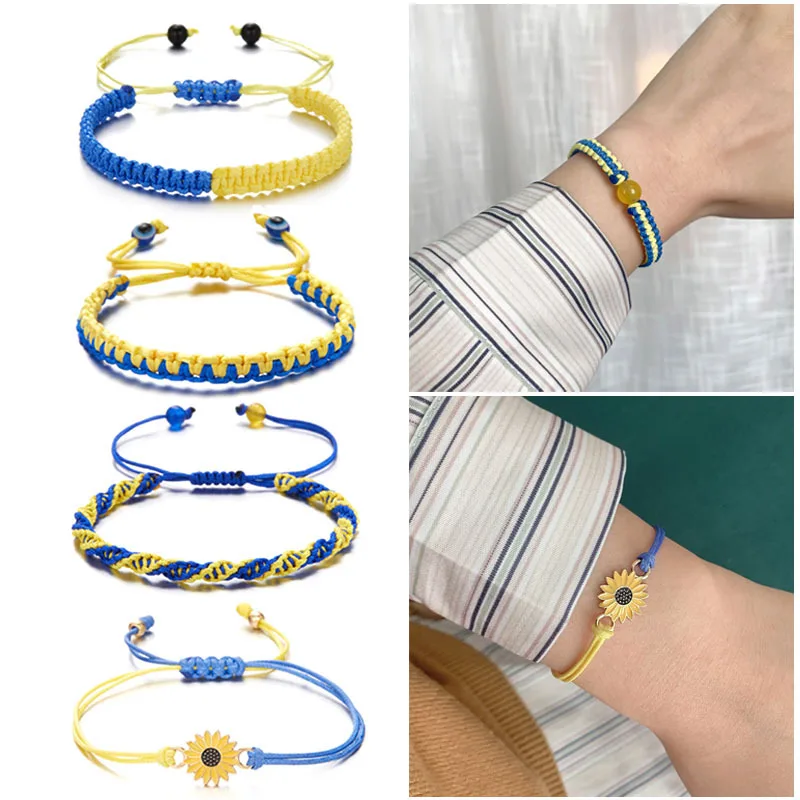 Hot Selling Creative Color Matching Ukraine Bracelet Ukraine Yellow Blue Bracelet Hand-Woven Adjustable Bracelet charm Bracelet