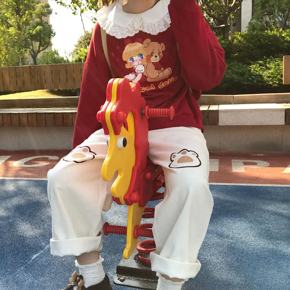 Бежевые вельветовые мягкие женские повседневные Прямые брюки Y2k в японском стиле