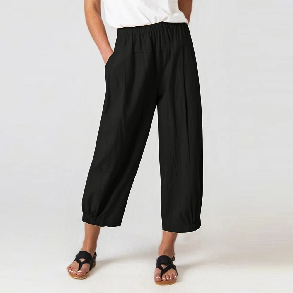 

2022 Autumn Casual Pants For Women Elastic Waist Pocket Office Ladies Cotton and Linen Pencil Pants Winter Female Trousers C4168
