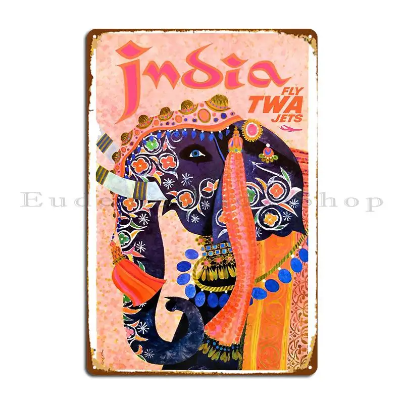 1960 Twa индийский постер в виде слона металлические знаки ржавая стена пещера