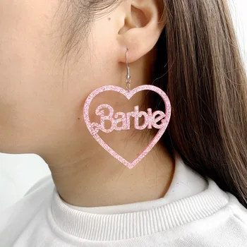 Glitter Pink Acrylic Barbie Heart Earrings