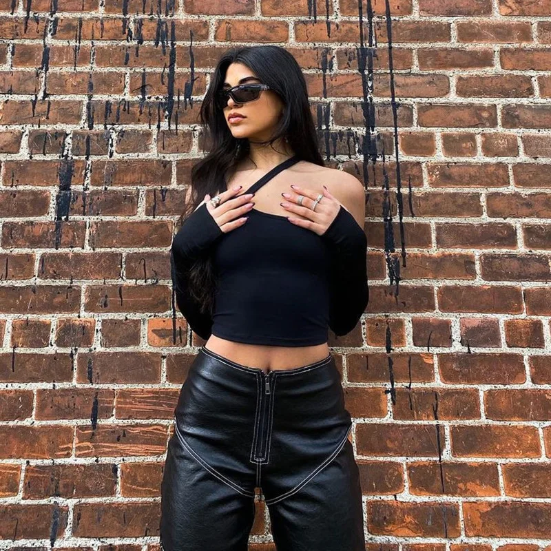 Женская футболка с лямкой на шее Повседневная облегающая Однотонная со съемными