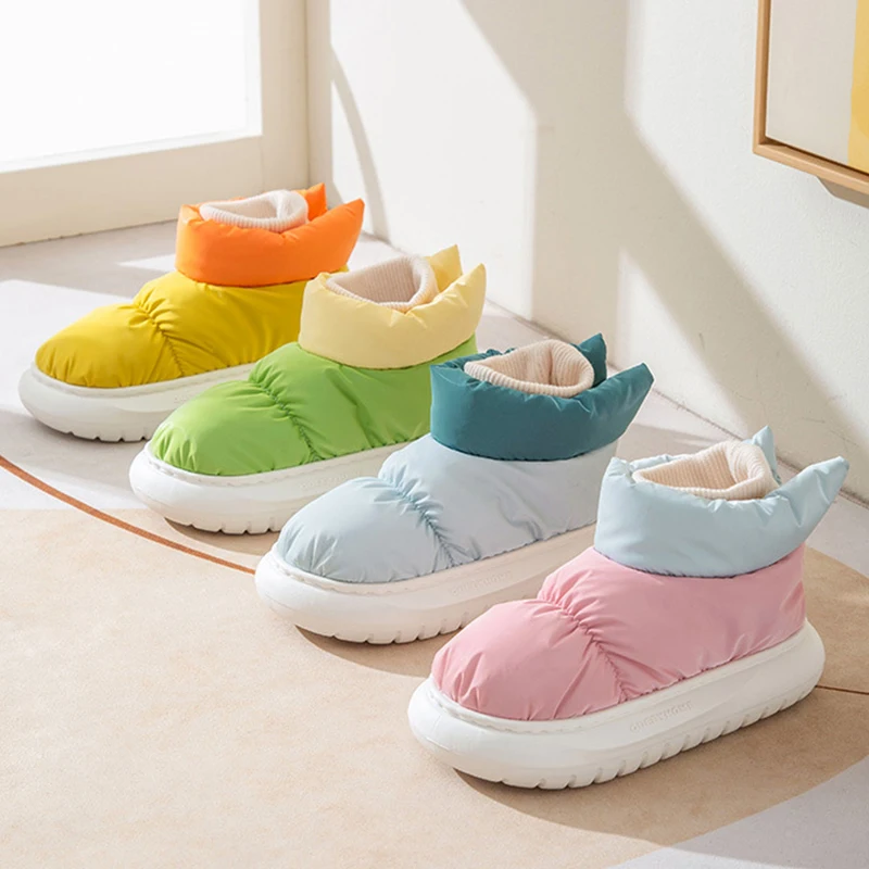 Women Home Slippers Down Fashion Platform Boots Couples House Shoes Warm Plush Women Indoor Slippers Soft Winter Furry Slippers