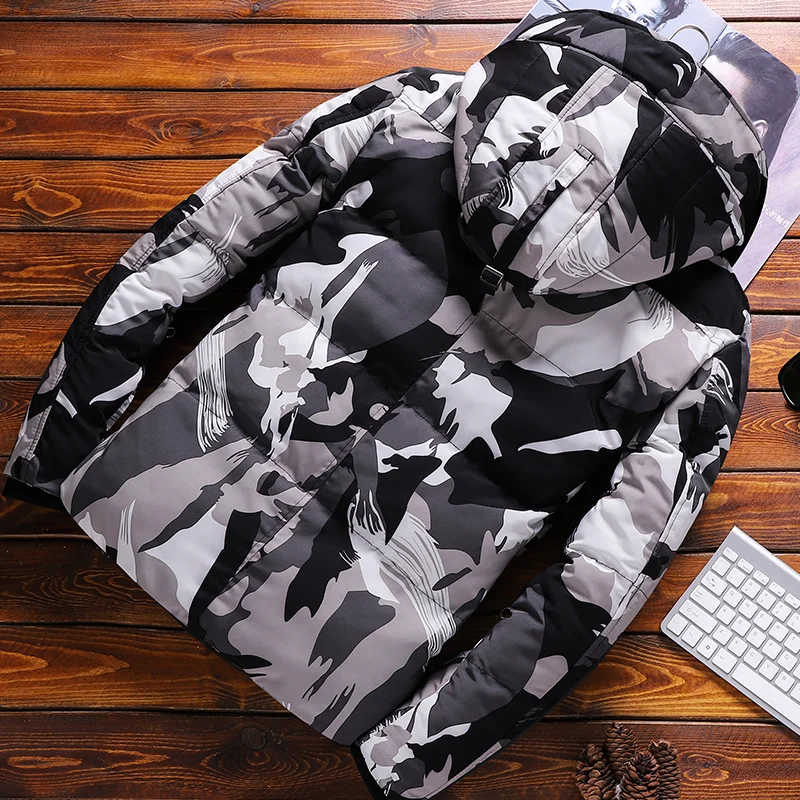 Winter Hooded Jacket Men Camouflage Windproof Thick Man Jacket Coats Homme Clothing Fashion Male Parkas with Hat Oversized 3XL