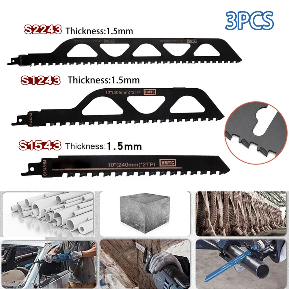 

3Pcs Carbide Sa Bre Reciprocating Jig Saw Blade Handsaw Multi Saw Blade S1243/S1543/S2243 For Cutting Bricks Concrete