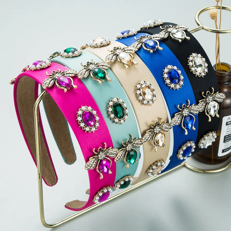 

Блестящий обруч для волос в стиле барокко, геометрический цвет, стразы, маленькая голова пчелы, Женский трендовый обруч для уличной съемки, ...