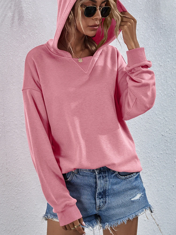 Свитшот женский оверсайз с капюшоном худи повседневный однотонный топ свободные