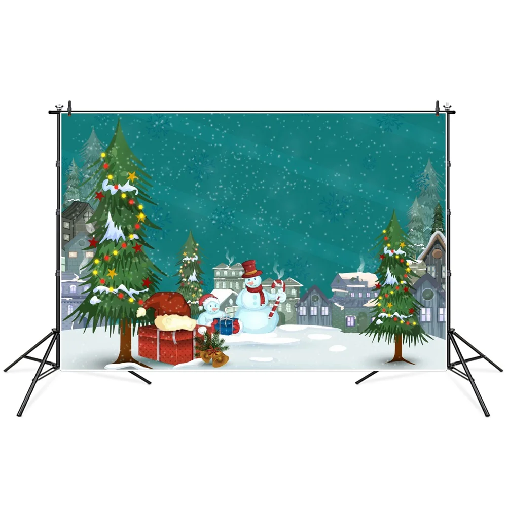 

Christmas Tree Gifts Snowman House Buildings Photography Backgrounds Custom Baby Party Decoration Studio Photo Booth Backdrops