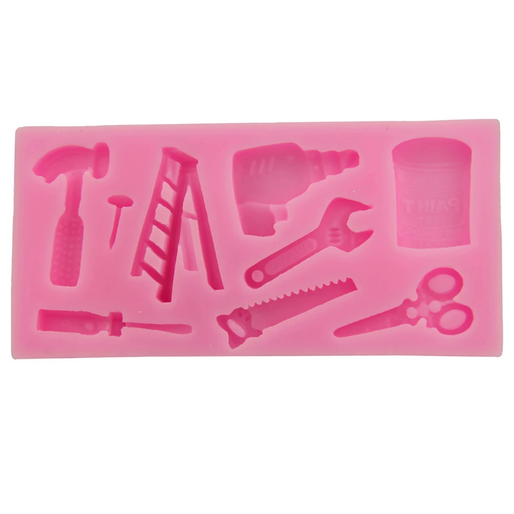 

3D Repair Tools Silicone Mold Hardware Spanner Ladder Hammer Scissors Fondant Cake Mould Pastry Cupcake Candy Craft Baking Tools