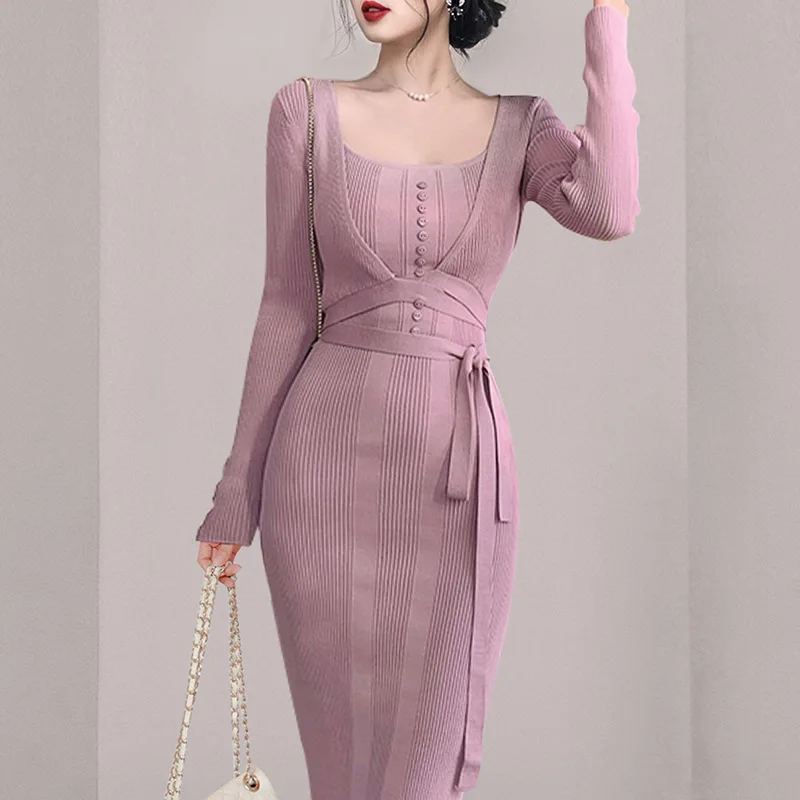 

2022 autumn winter new style Japanese Korean fashion temperament knitted dress long-sleeved cardigan skirt two-piece suit
