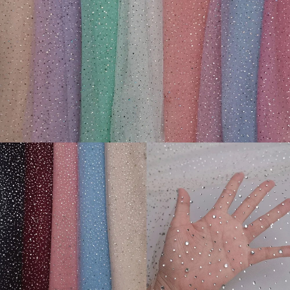 Блестящая Тюлевая кружевная ткань Стразы двора свадебная для выпускного вечера