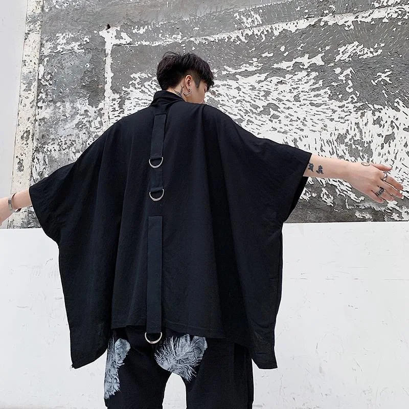 Фото ARENS Techwear, черная футболка большого размера, летняя футболка с рукавами «долман», футболка с лентой, анорак, мужская панк-японская уличная одежда, хип-хоп, готика №3