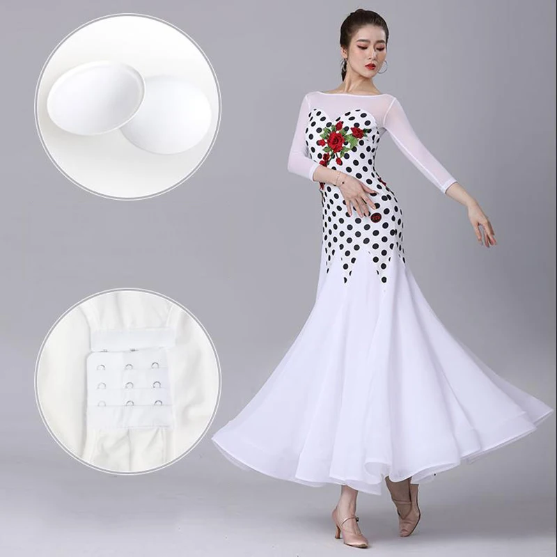 Черно-белое платье для бальных танцев новинка 2023 женское соревнований по вальцу
