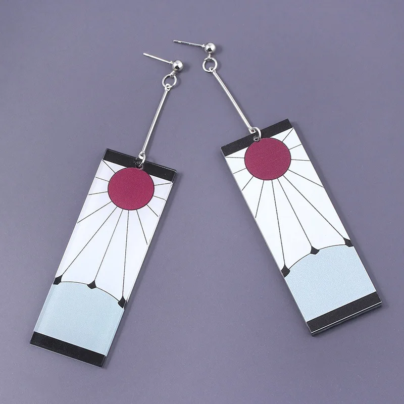 

Fashion Acrylic Tanjiro Earrings Demon Slayer Earrings Anime Cosplay Props Hanafuda Drop Long Earrings for Women Girls Jewelry