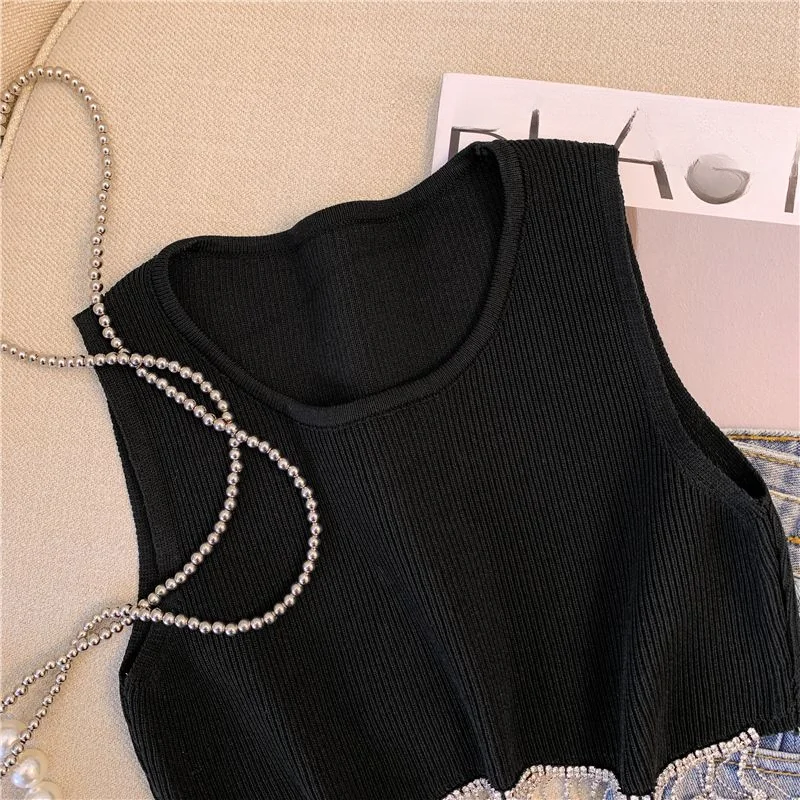 Женский Пурпурный трикотажный топ без рукавов эластичный однотонный