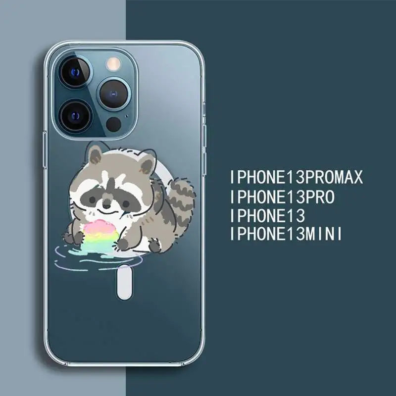 

raccoon cartoon cute animal Phone Case Transparent Magsafe Magnetic Magnet For iPhone 13 12 11 Pro Max Mini Wireless Charging