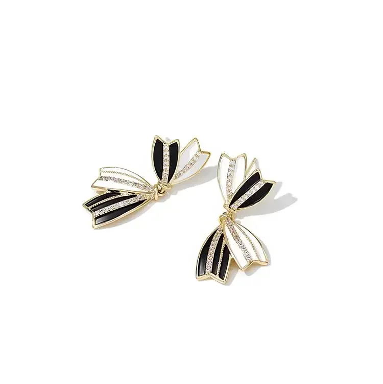 Черно-белые серьги с бантом новинка 2024 уникальные серьги-капли для девочек