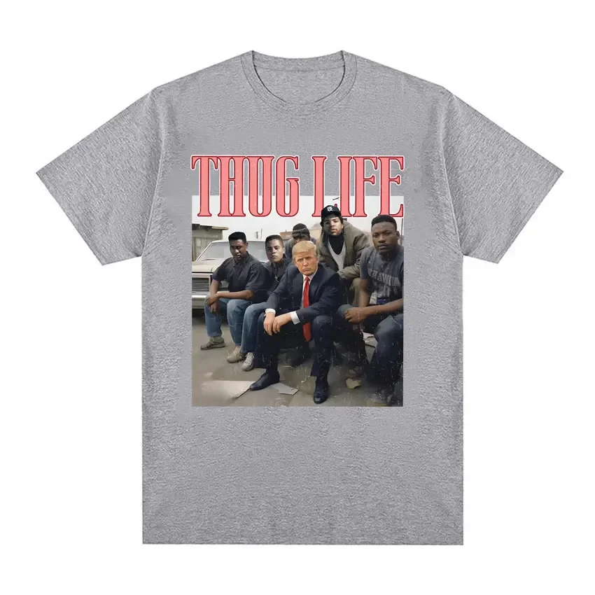Забавная футболка Thug Life с изображением Трампа Мужская одежда модные