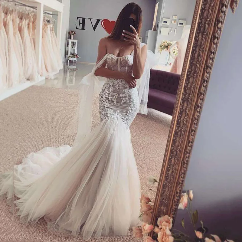 

Sexy Mermaid Wedding Dresses 2021 Champagne Bride Dress Lace off Shoulder Vestido de Noiva Sereia Berta Wedding Gowns