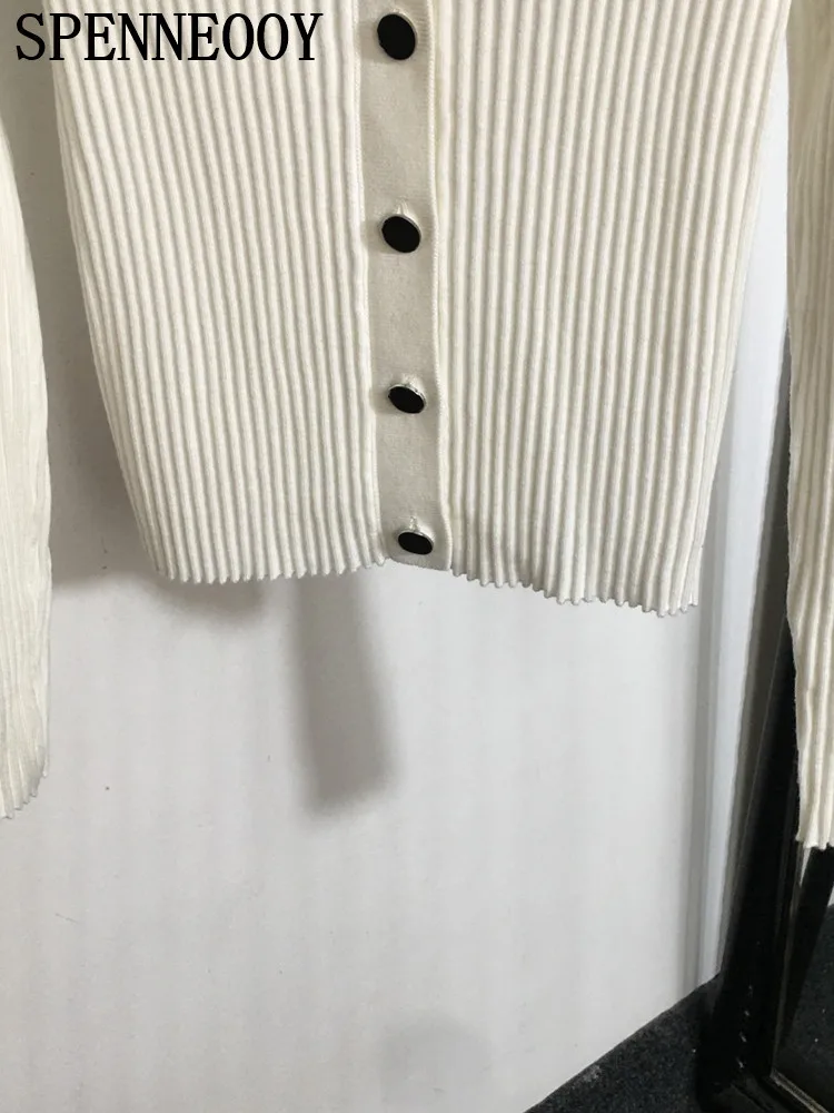 Женский Повседневный вязаный кардиган SPENNEOOY подиумный белый свитер с отложным