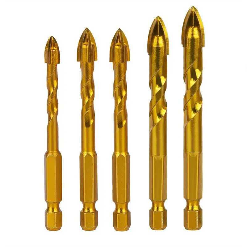 

New Glass Drill Bits,5Pcs Hex Shank Porcelain Spiral Spear Ceramic Tile Glass Marble Cross Drill Bits Set Masorny Drilling Hole