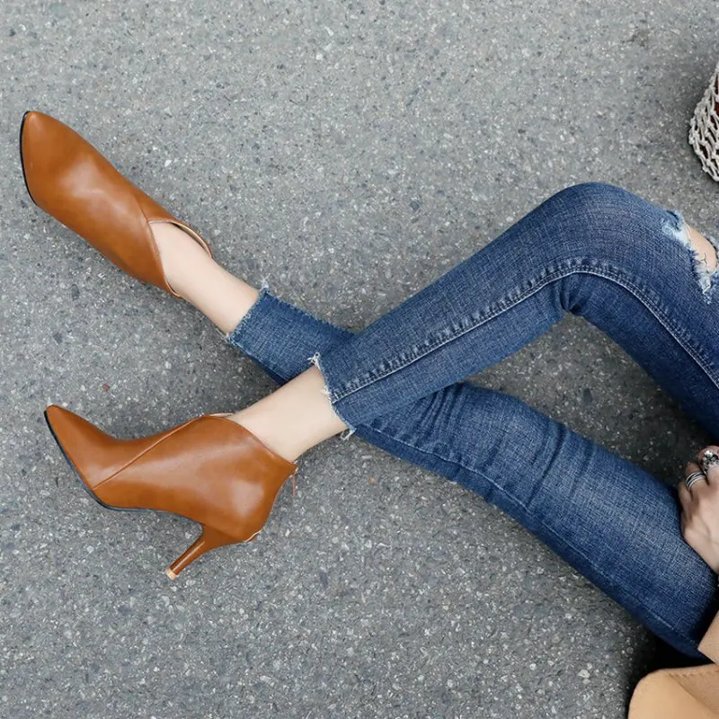 QPLYXCO 2020 зимние Осенние весенние женские ботинки с острым носком и V-образным