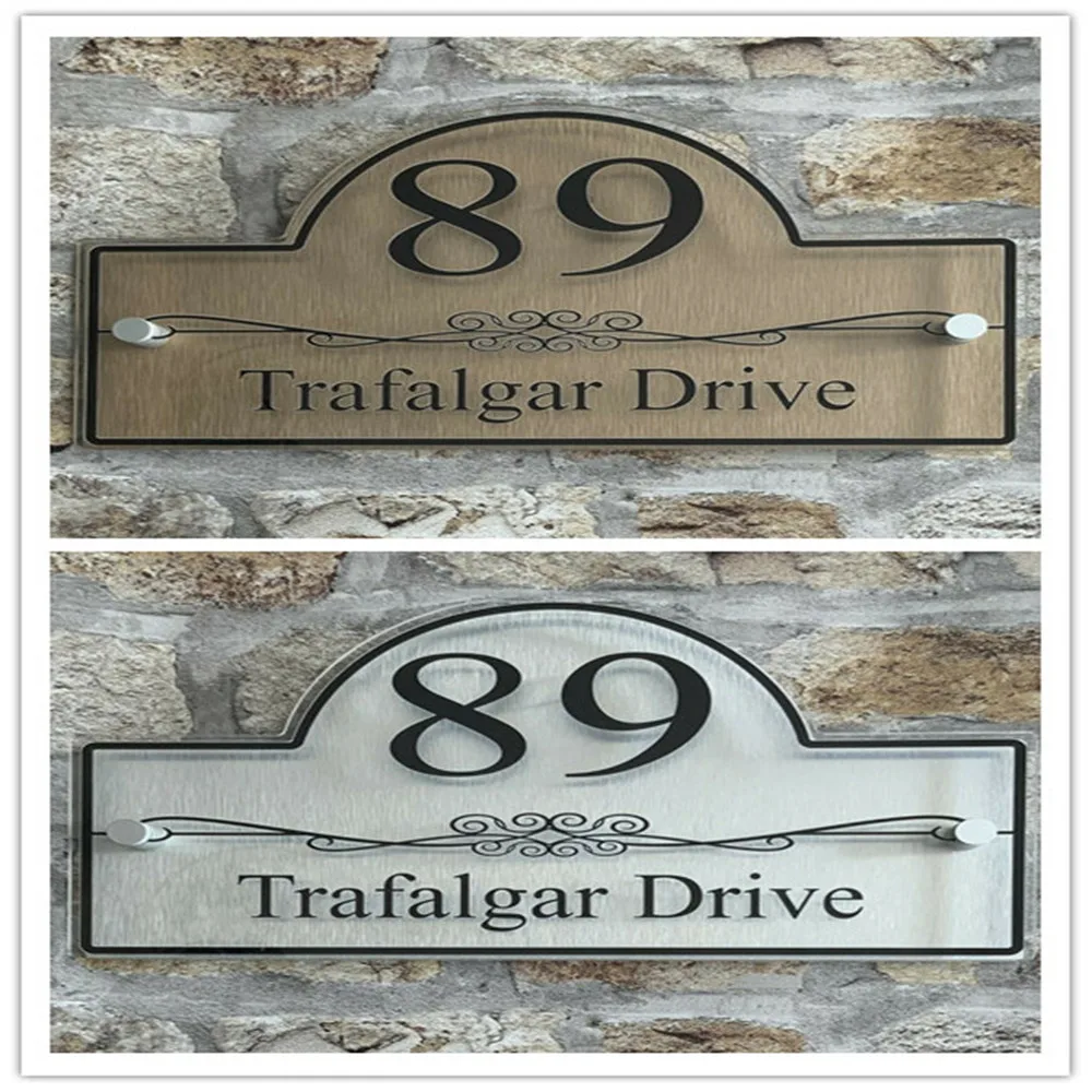 

Customized Modern House Number Street Name Acrylic Sign Aluminum Back Plate A5