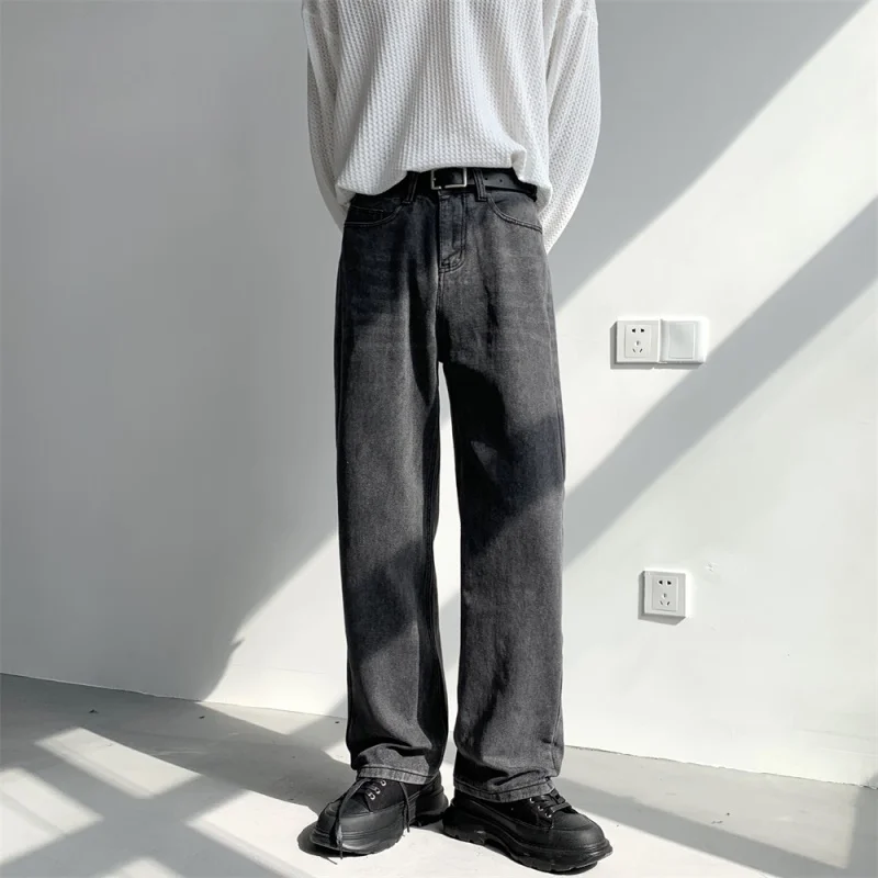 Korean Blue/Black Jeans Men Fashion Casual Baggy Wide-leg Jeans Men Streetwear Loose Hip-hop Straight Denim Pants Mens Trousers