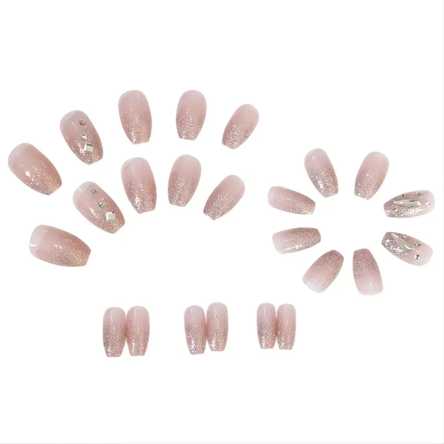 Набор ногтей среднего размера со стразами 3D красивые накладные ногти в виде