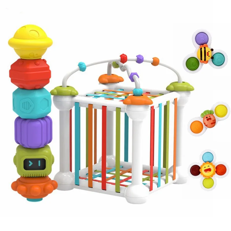 

Baby Montessori Toys Shape Sorting Blocks Stacking Games Cube Rotating Sucker Fidget Toddler Early Educational Learning Toy Gift